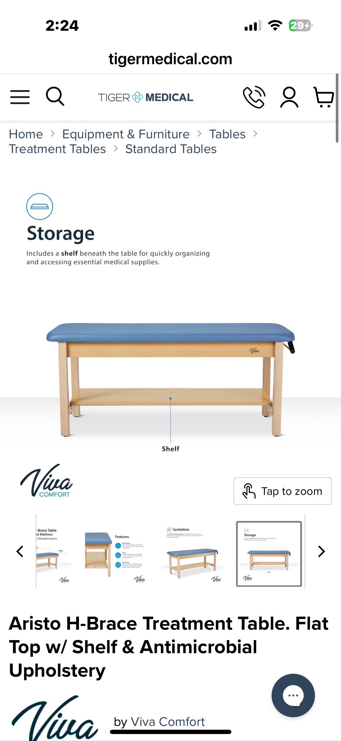 VivaComfort Aristo H-Brace Wooden Flat Treatment Table with Shelf, 500 Ibs Weight Capacity, Black (R722)