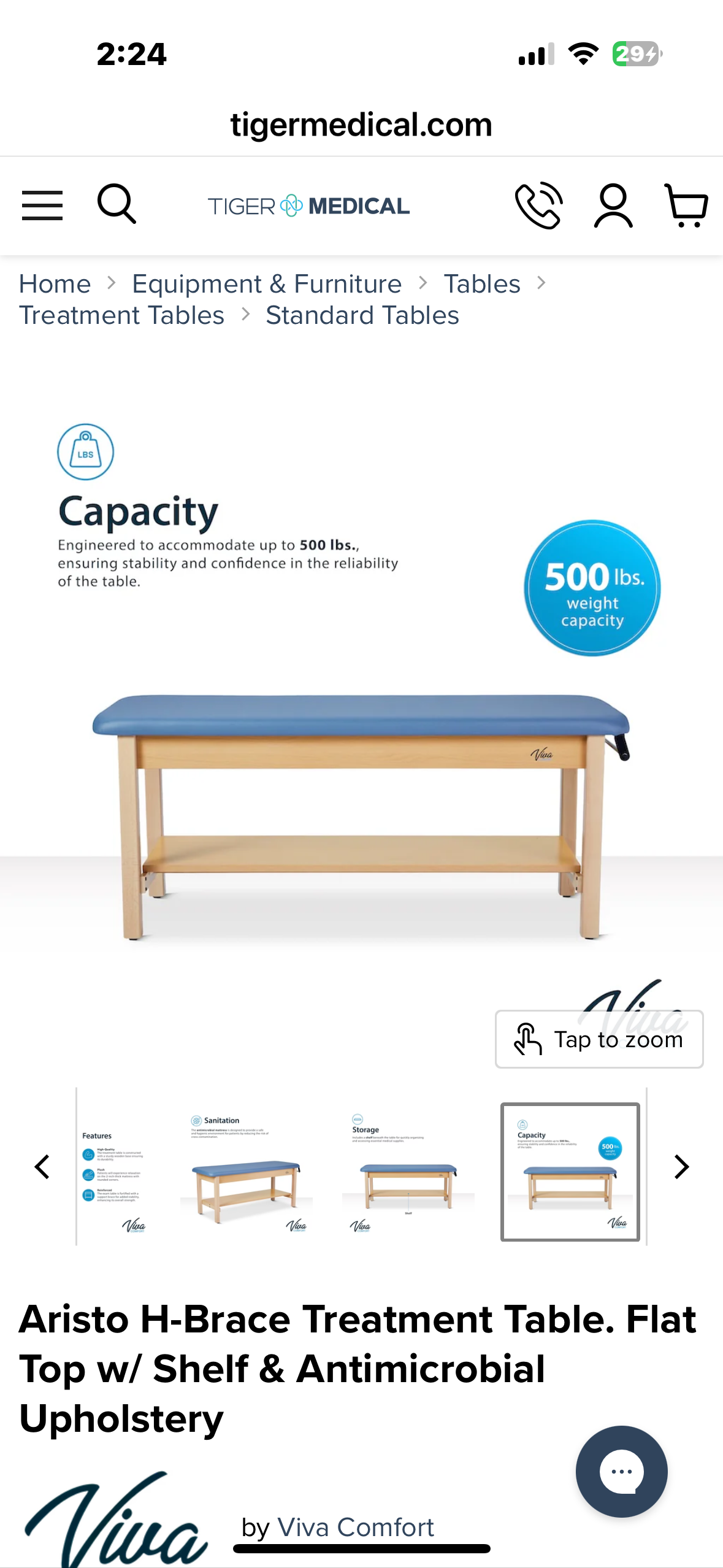 VivaComfort Aristo H-Brace Wooden Flat Treatment Table with Shelf, 500 Ibs Weight Capacity, Black (R722)