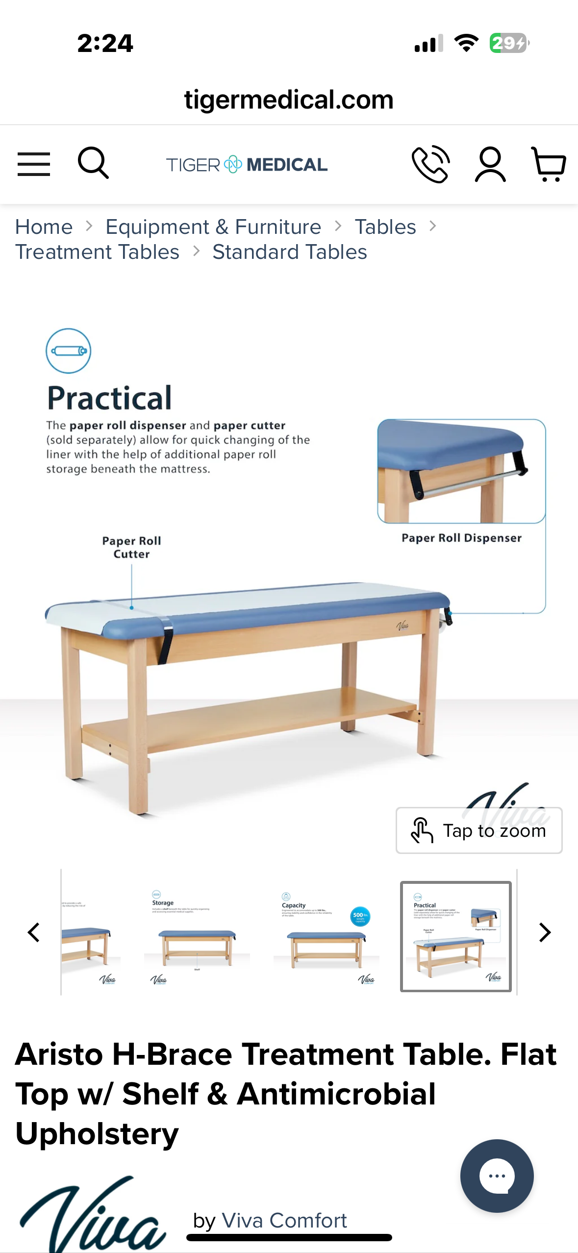 VivaComfort Aristo H-Brace Wooden Flat Treatment Table with Shelf, 500 Ibs Weight Capacity, Black (R722)