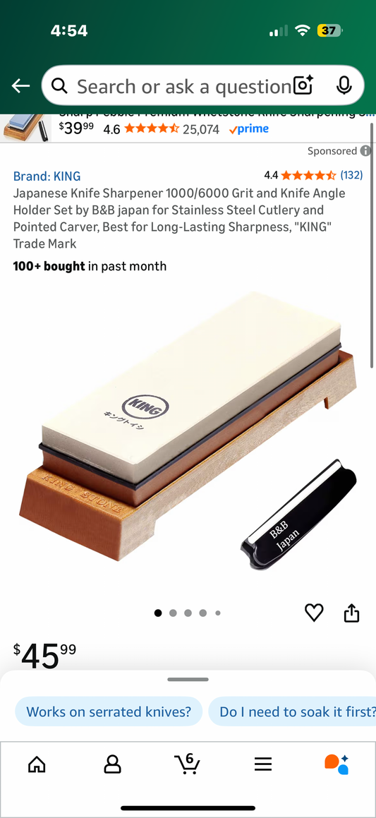 Japanese Knife Sharpener 1000/6000 Grit and Knife Angle Holder Set by B&B japan for Stainless Steel Cutlery and Pointed Carver, Best for Long-Lasting Sharpness, "KING" Trade Mark