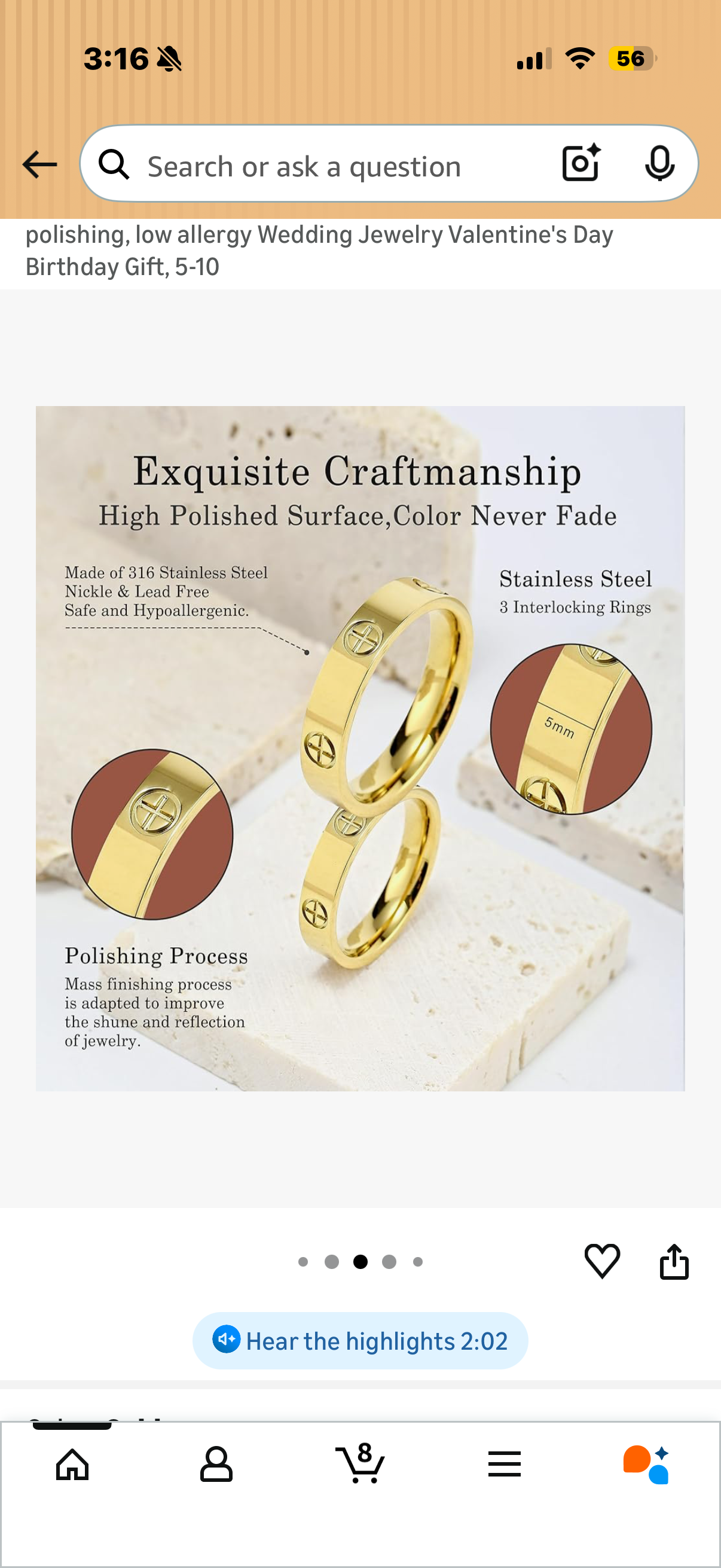 Stainless Steel Ring Love Friendship Ring Golden high polishing, low allergy Wedding Jewelry Valentine's Day Birthday Gift(Size 10)