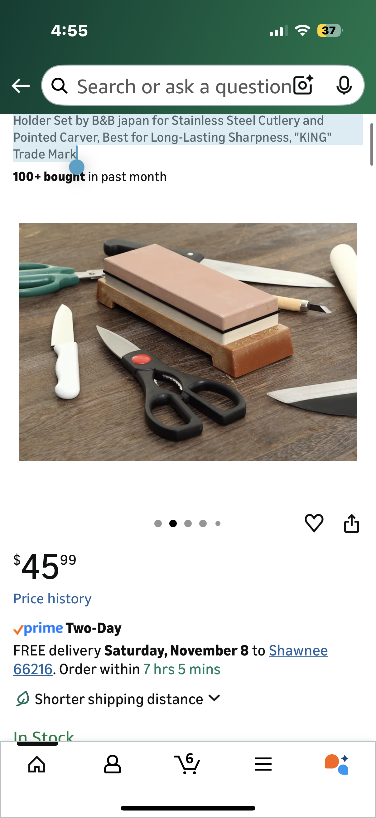 Japanese Knife Sharpener 1000/6000 Grit and Knife Angle Holder Set by B&B japan for Stainless Steel Cutlery and Pointed Carver, Best for Long-Lasting Sharpness, "KING" Trade Mark