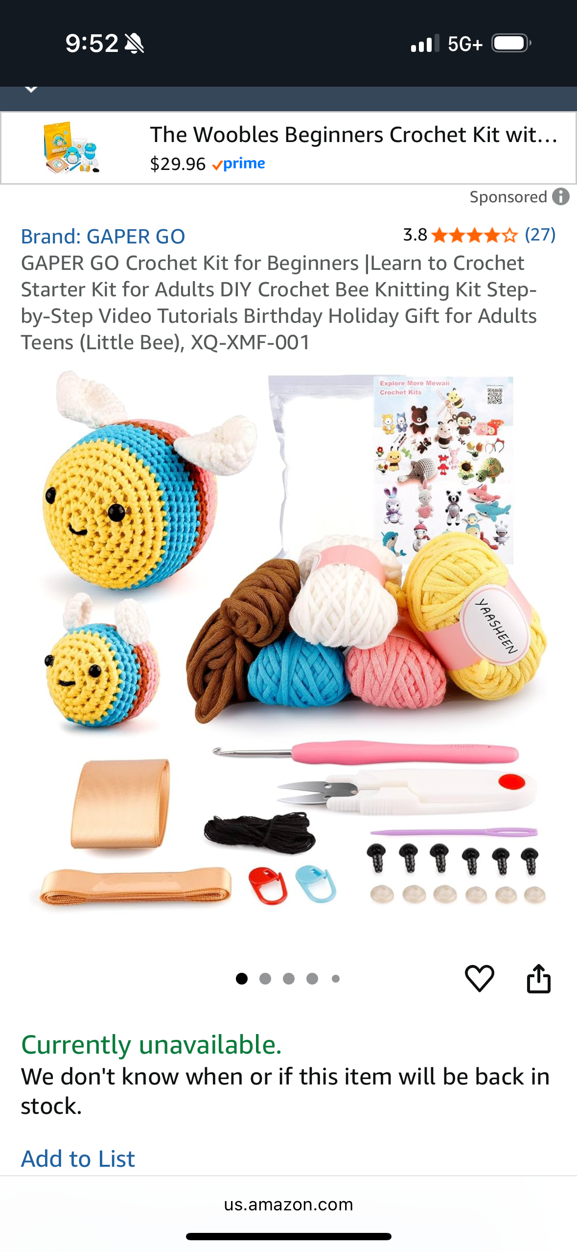 GAPER GO Crochet Kit for Beginners |Learn to Crochet Starter Kit for Adults DIY Crochet Bee Knitting Kit Step-by-Step Video Tutorials Birthday Holiday Gift for Adults Teens (Little Bee), XQ-XMF-001