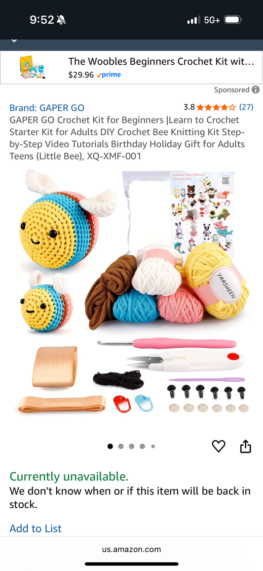 GAPER GO Crochet Kit for Beginners |Learn to Crochet Starter Kit for Adults DIY Crochet Bee Knitting Kit Step-by-Step Video Tutorials Birthday Holiday Gift for Adults Teens (Little Bee), XQ-XMF-001