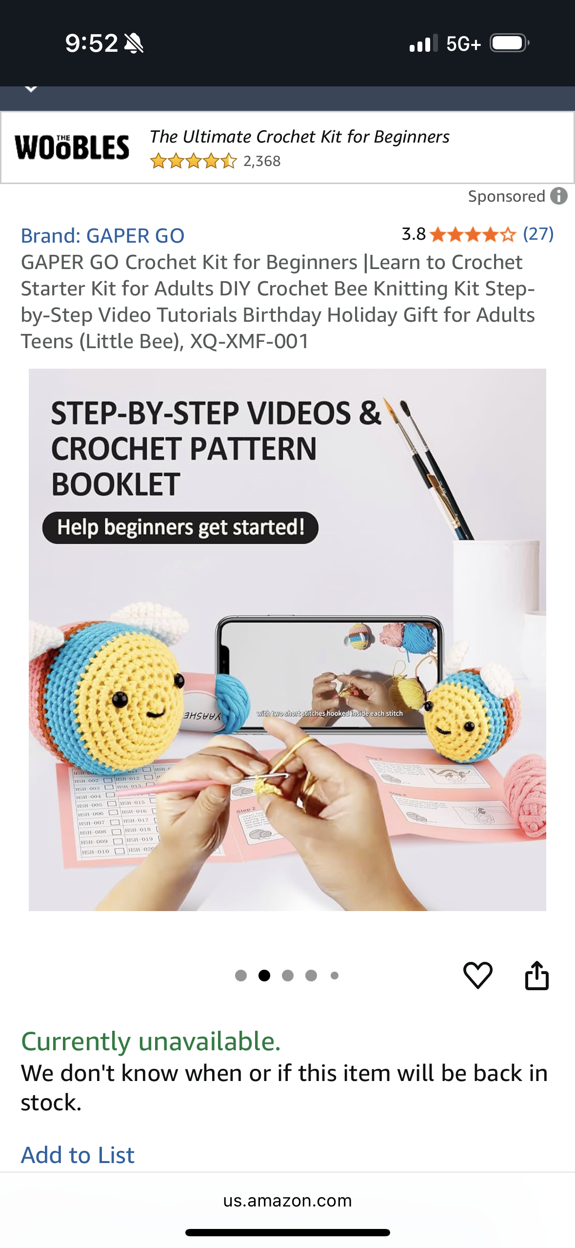GAPER GO Crochet Kit for Beginners |Learn to Crochet Starter Kit for Adults DIY Crochet Bee Knitting Kit Step-by-Step Video Tutorials Birthday Holiday Gift for Adults Teens (Little Bee), XQ-XMF-001