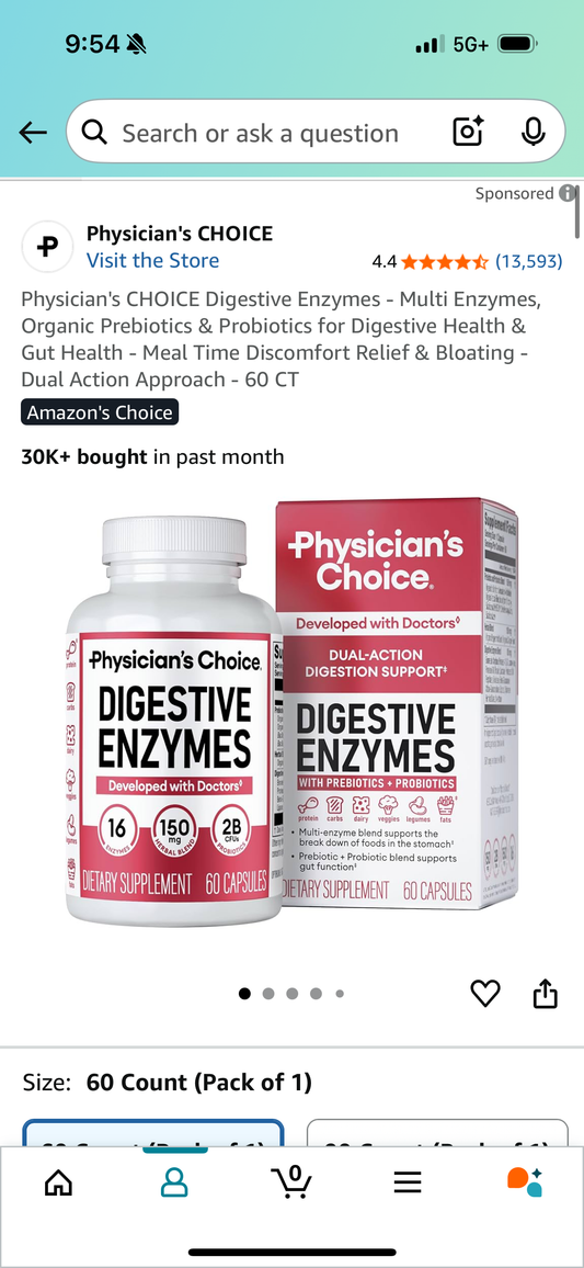 Physician's CHOICE Digestive Enzymes - Multi Enzymes, Organic Prebiotics & Probiotics for Digestive Health & Gut Health - Meal Time Discomfort Relief & Bloating - Dual Action Approach - 60 CT