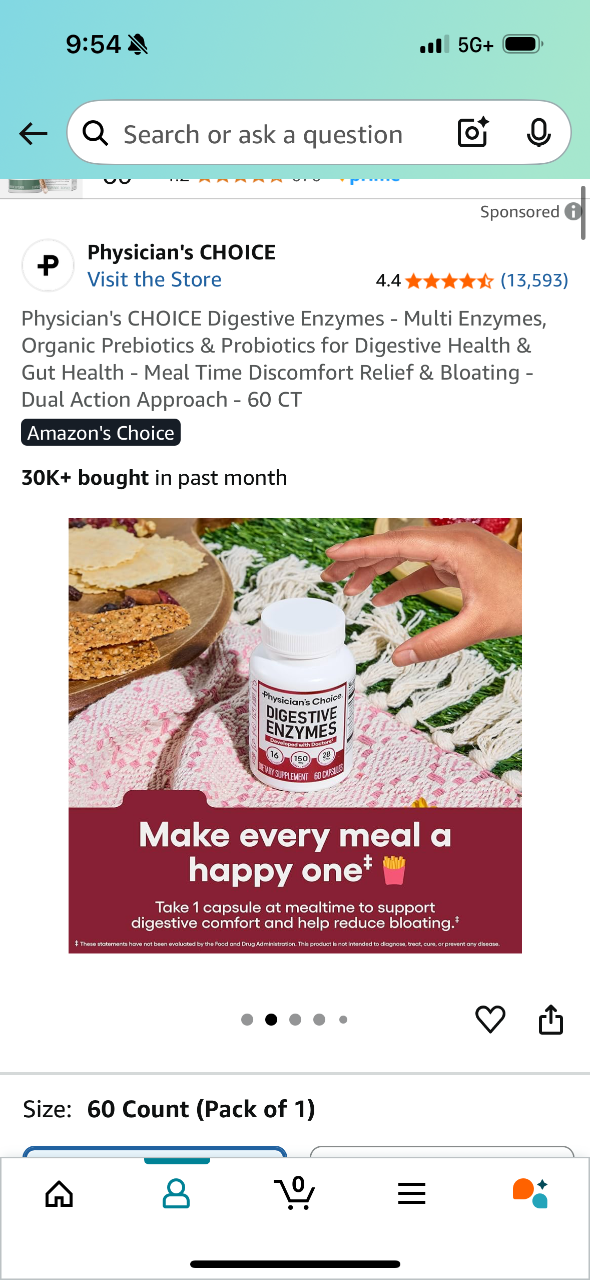 Physician's CHOICE Digestive Enzymes - Multi Enzymes, Organic Prebiotics & Probiotics for Digestive Health & Gut Health - Meal Time Discomfort Relief & Bloating - Dual Action Approach - 60 CT