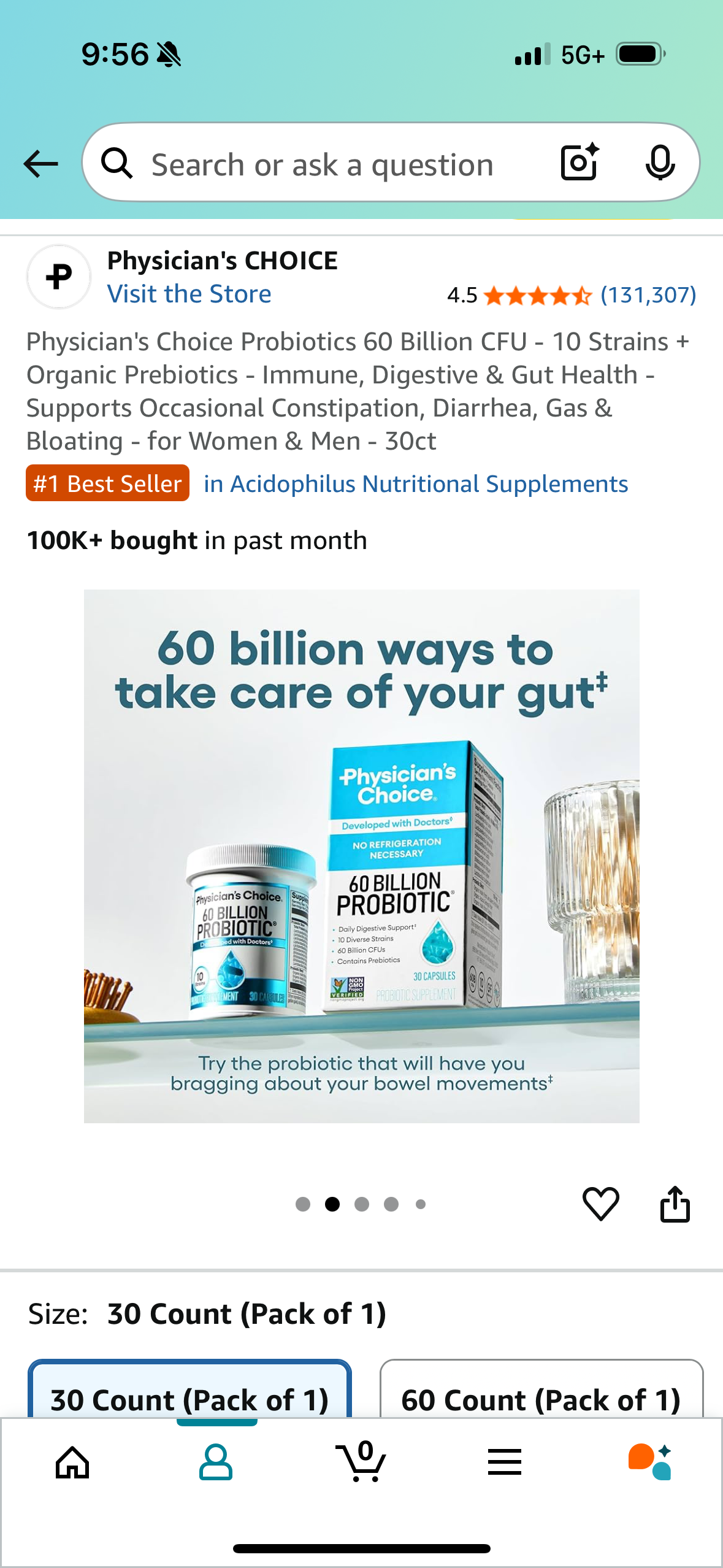 Physician's Choice Probiotics 60 Billion CFU - 10 Strains + Organic Prebiotics - Immune, Digestive & Gut Health - Supports Occasional Constipation, Diarrhea, Gas & Bloating - for Women & Men - 30ct