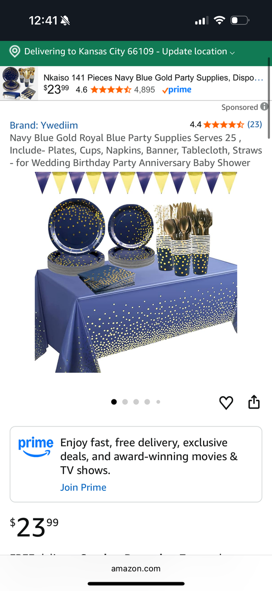 Navy Blue Gold Royal Blue Party Supplies Serves 25 , Include- Plates, Cups, Napkins, Banner, Tablecloth, Straws - for Wedding Birthday Party Anniversary Baby Shower
