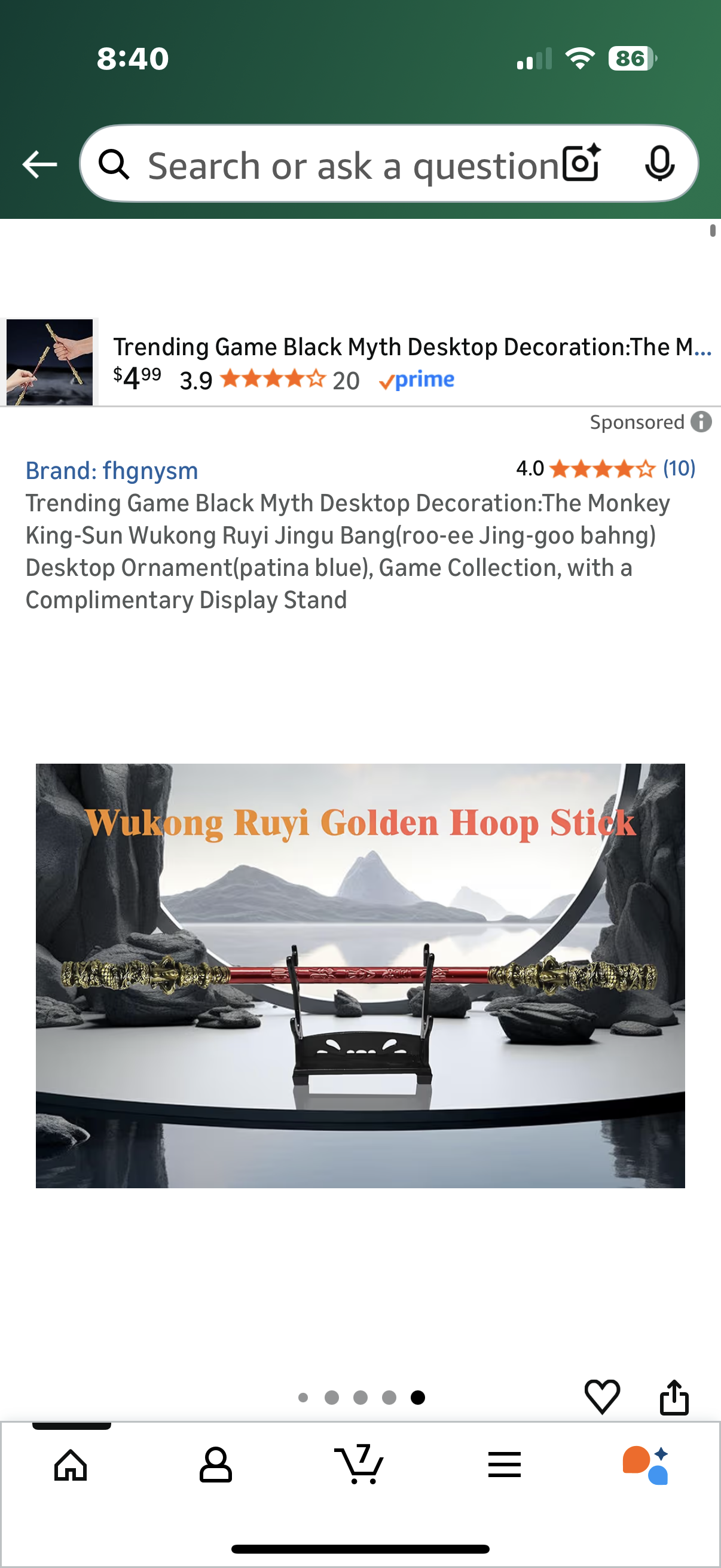 ‼️2 for 1 ‼️Trending Game Black Myth Desktop Decoration:The Monkey King-Sun Wukong Ruyi Jingu Bang(roo-ee Jing-goo bahng) Desktop Ornament(patina blue), Game Collection, with a Complimentary Display Stand