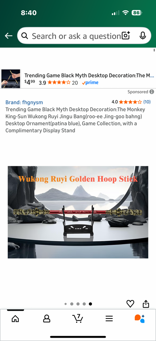 ‼️2 for 1 ‼️Trending Game Black Myth Desktop Decoration:The Monkey King-Sun Wukong Ruyi Jingu Bang(roo-ee Jing-goo bahng) Desktop Ornament(patina blue), Game Collection, with a Complimentary Display Stand