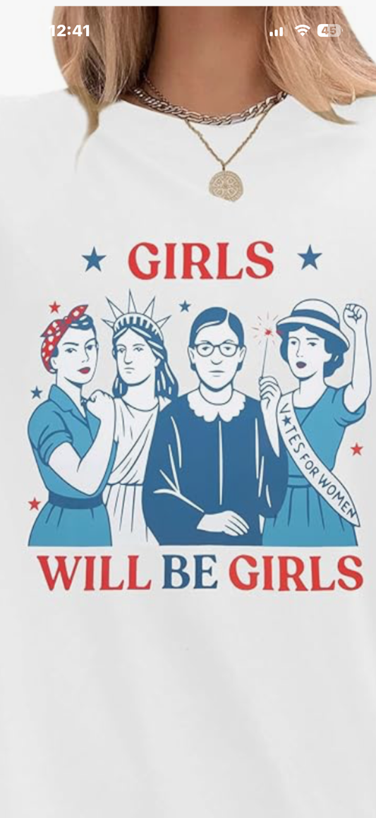 Girls Will Be Girls TShirts Women Jet Airplane Fighter T-Shirt American Flag Tees (Size Small to 2XL available)