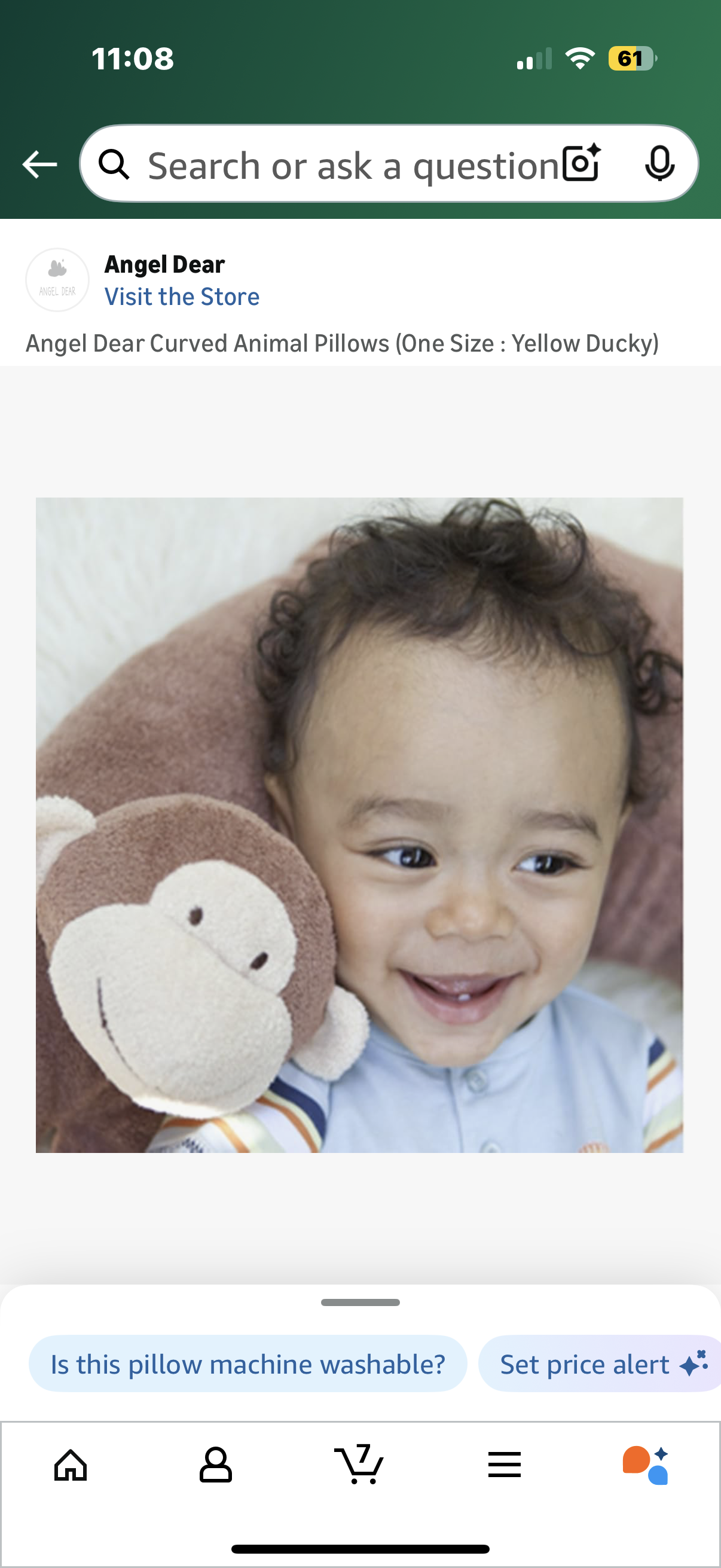 Angel Dear Curved Animal Pillows (One Size : Yellow Ducky