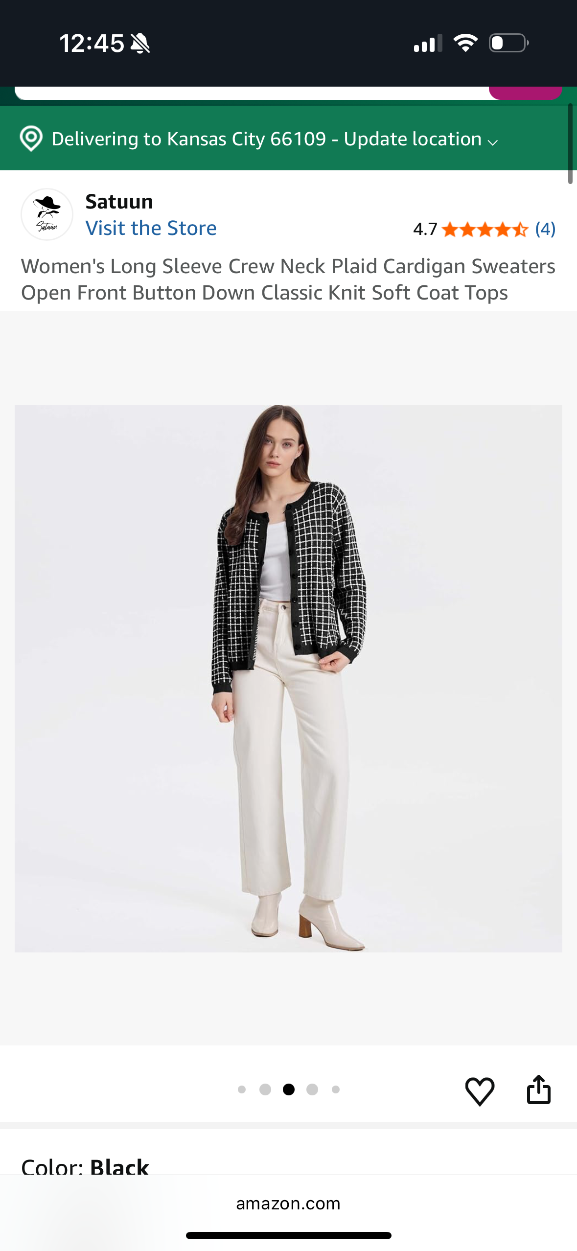 Long Sleeve Crew Neck Plaid Cardigan Sweaters Knit, Black and White (Size Medium)