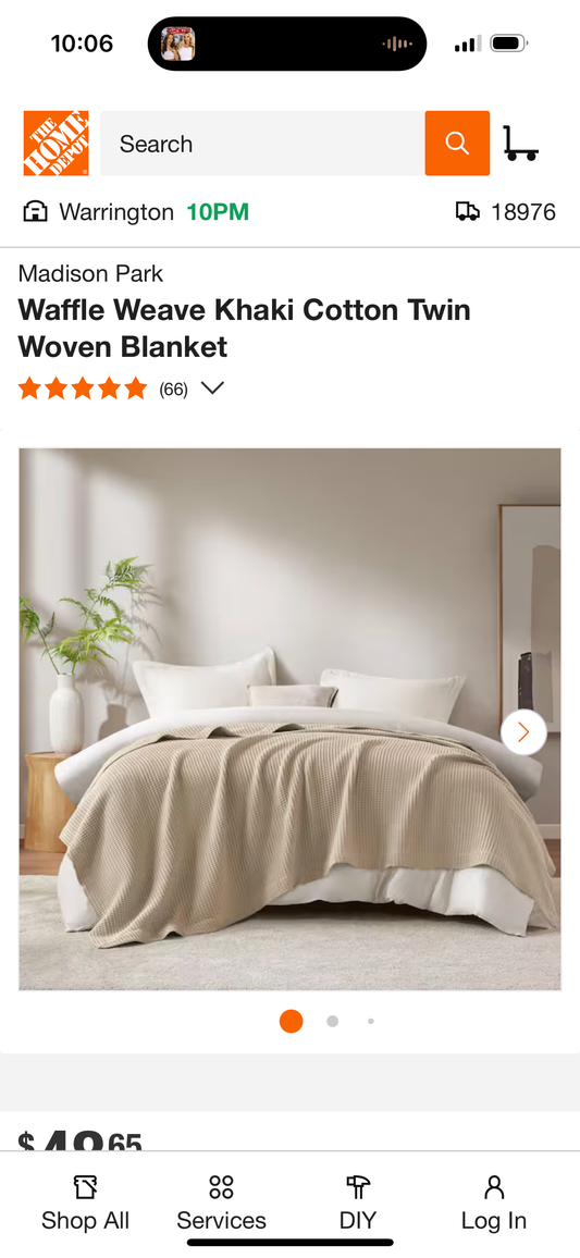 Waffle Weave Khaki Cotton Twin Woven Blanket