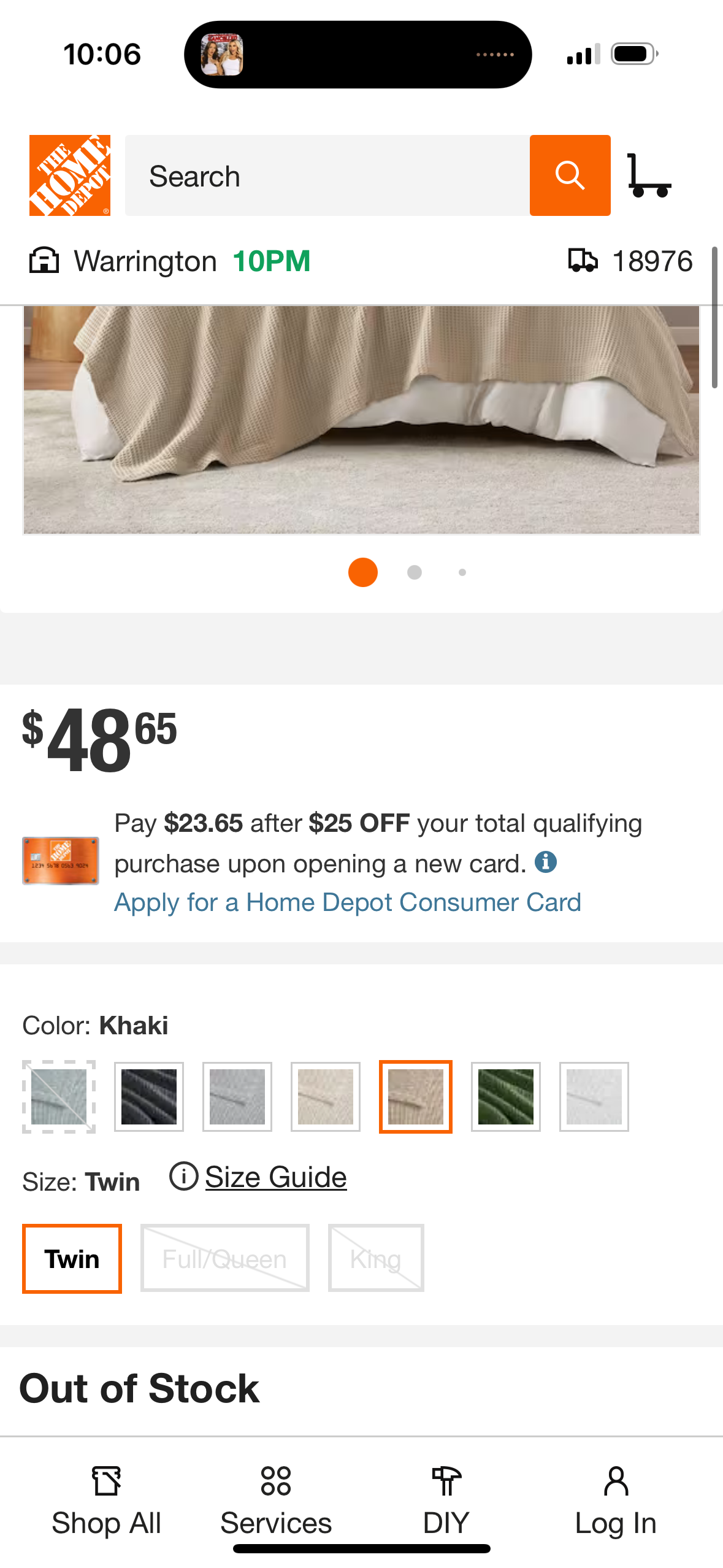 Waffle Weave Khaki Cotton Twin Woven Blanket
