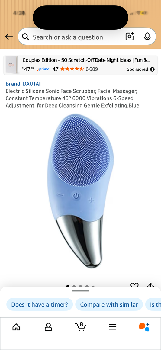 Electric Silicone Sonic Face Scrubber, Facial Massager, Constant Temperature 46° 6000 Vibrations 6-Speed Adjustment, for Deep Cleansing Gentle Exfoliating,Blue