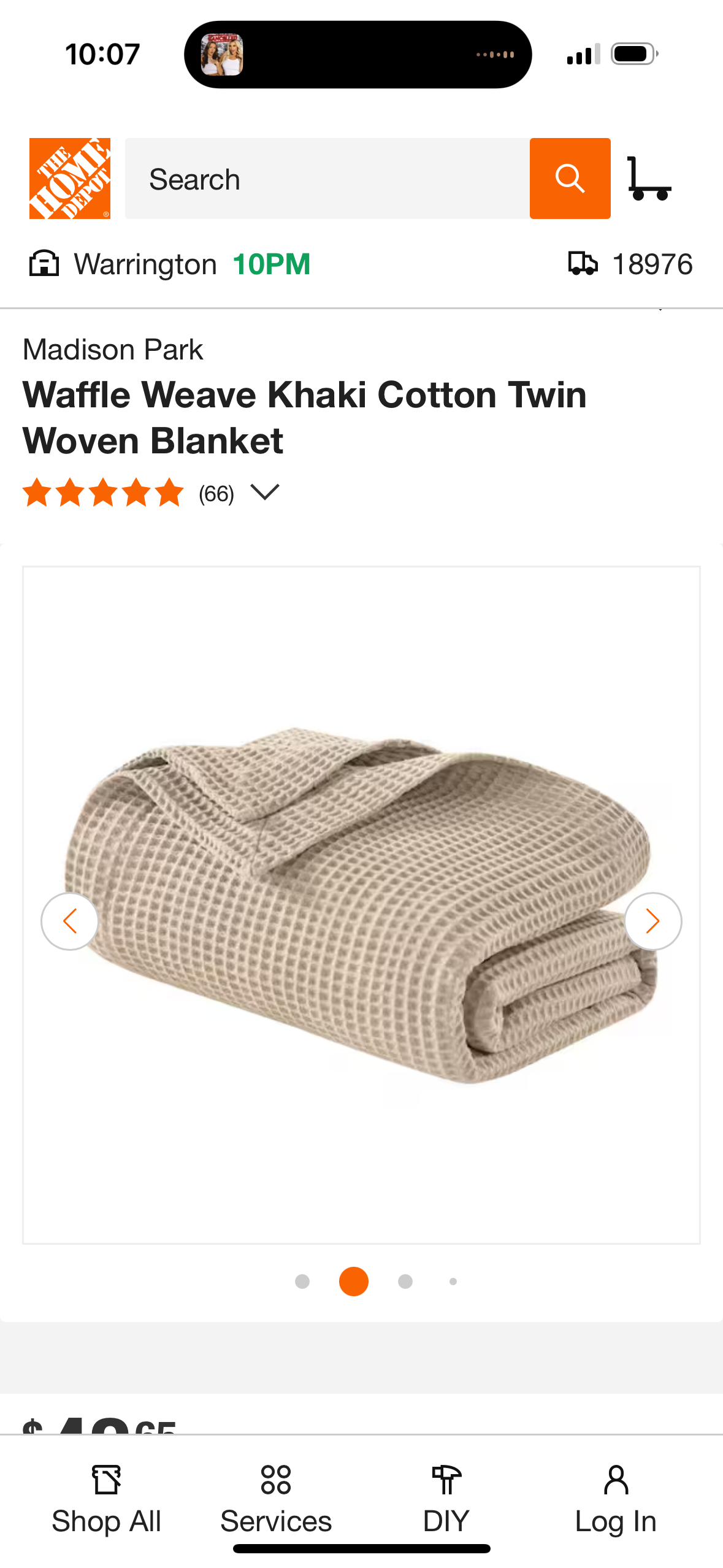 Waffle Weave Khaki Cotton Twin Woven Blanket