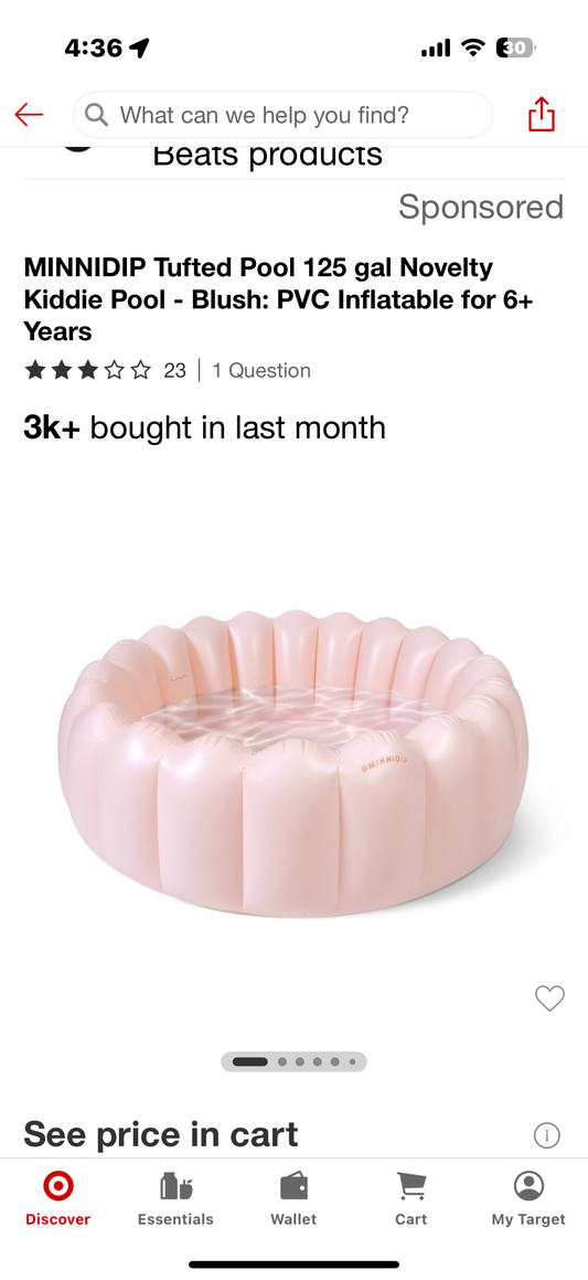 MINNIDIP Tufted Pool 125 gal Novelty Kiddie Pool - Blush: PVC Inflatable for 6+ Years