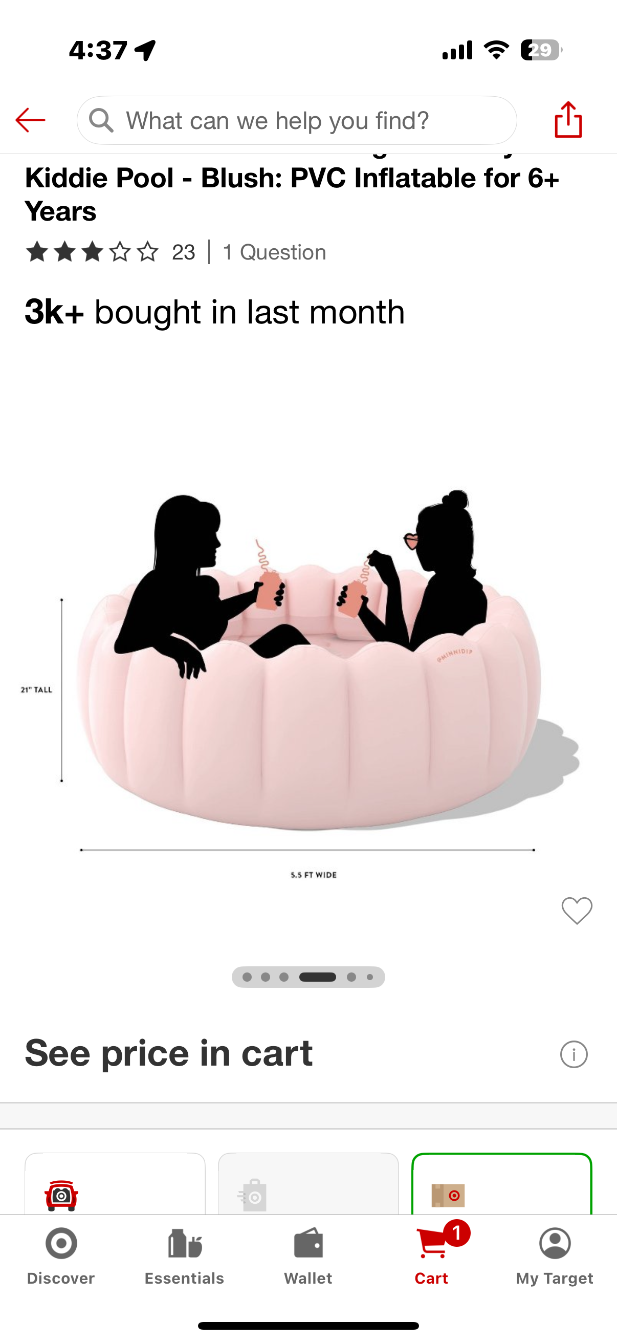MINNIDIP Tufted Pool 125 gal Novelty Kiddie Pool - Blush: PVC Inflatable for 6+ Years