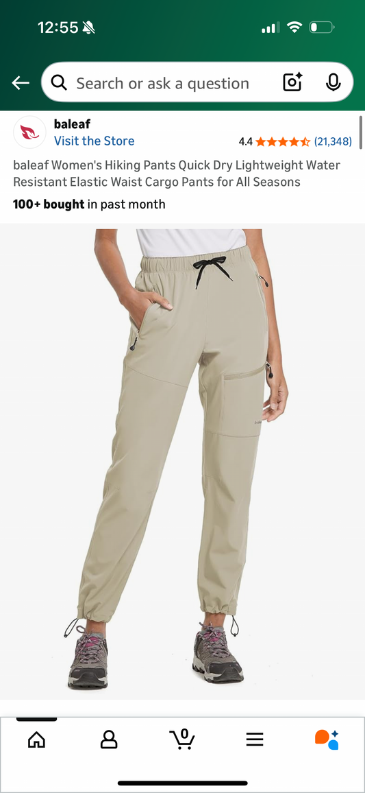 Women's Hiking Pants Quick Dry Lightweight Water Resistant Elastic Waist Cargo Pants for All Seasons (Size Large)