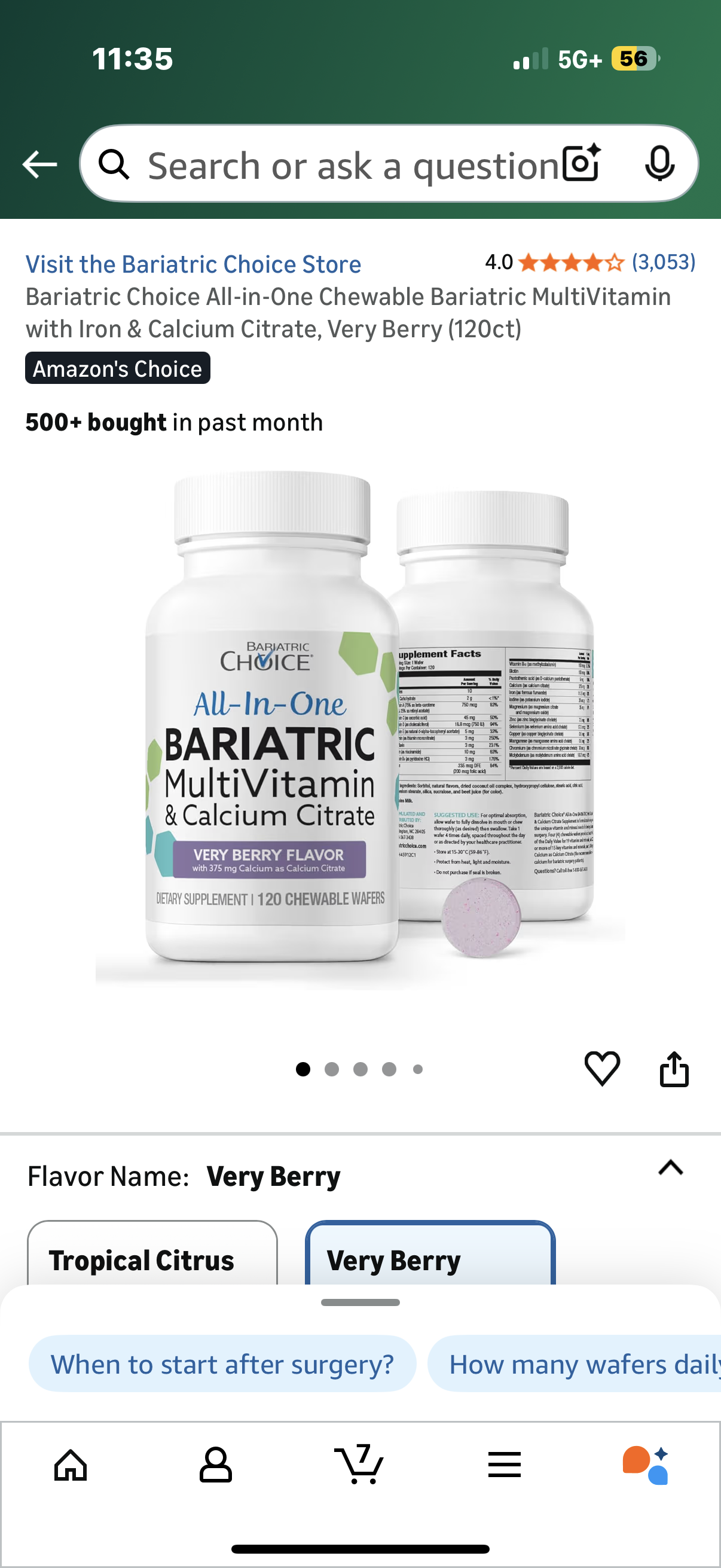 Bariatric Choice All-in-One Chewable Bariatric MultiVitamin with Iron & Calcium Citrate, Very Berry (120ct