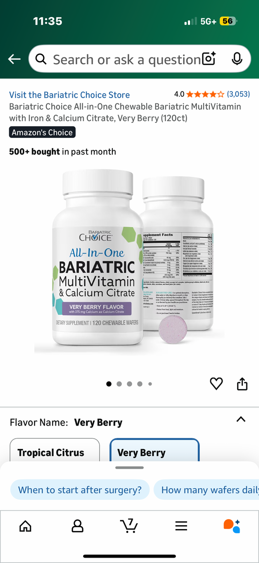Bariatric Choice All-in-One Chewable Bariatric MultiVitamin with Iron & Calcium Citrate, Very Berry (120ct