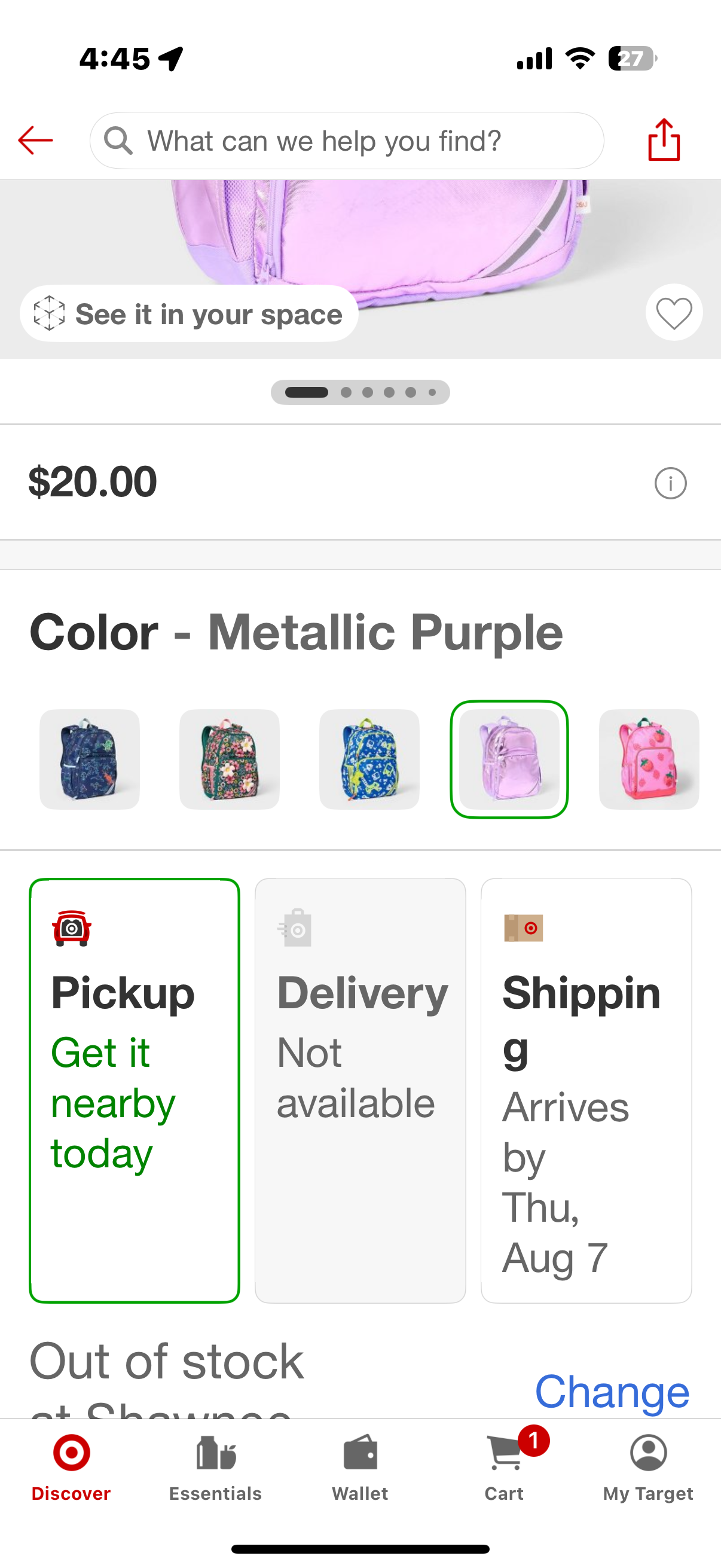 Kids' 17" Classic Backpack - Cat & Jack™ Metallic Purple: Kindergarten, School