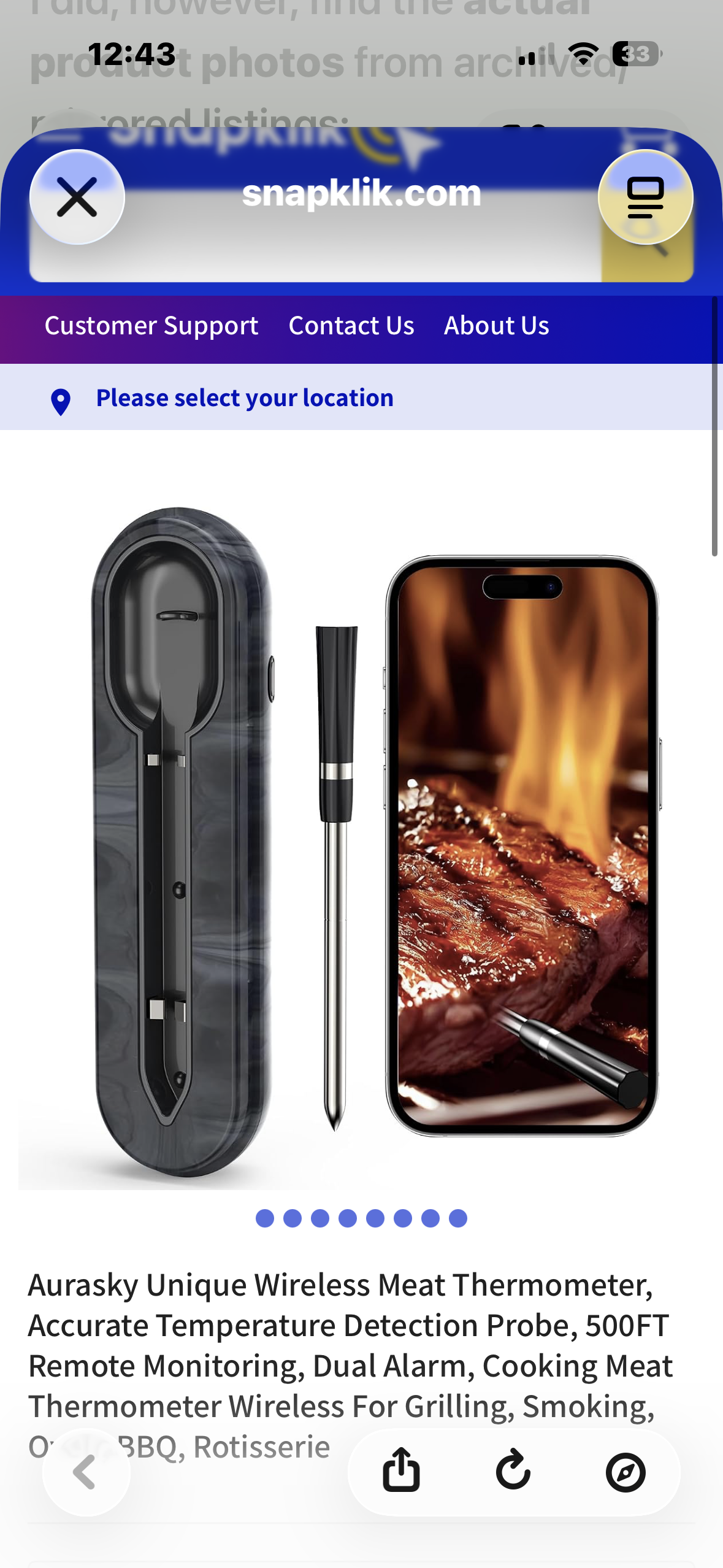 Aurasky Unique Wireless Meat Thermometer, Accurate Temperature Detection Probe, 500FT Remote Monitoring, Dual Alarm, Cooking Meat Thermometer Wireless for Grilling, Smoking, Oven, BBQ, Rotisserie
