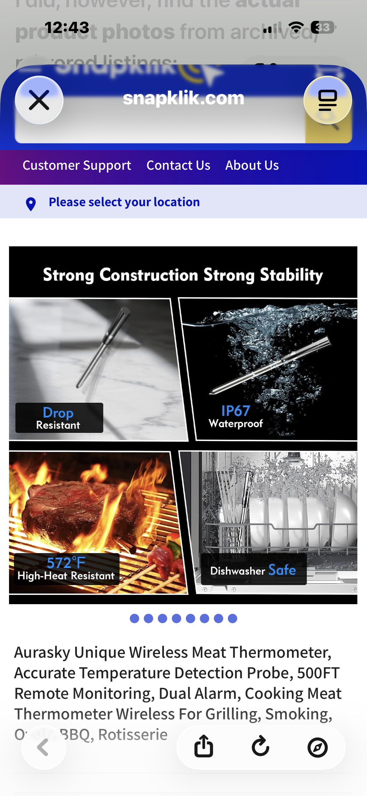 Aurasky Unique Wireless Meat Thermometer, Accurate Temperature Detection Probe, 500FT Remote Monitoring, Dual Alarm, Cooking Meat Thermometer Wireless for Grilling, Smoking, Oven, BBQ, Rotisserie
