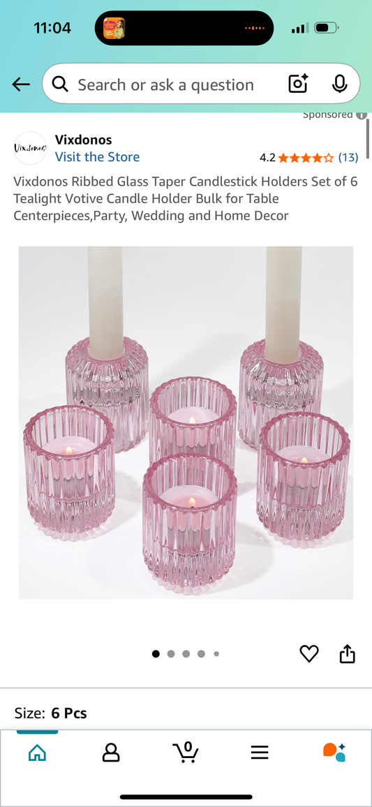 Vixdonos Ribbed Glass Taper Candlestick Holders Set of 6 Tealight Votive Candle Holder Bulk for Table Centerpieces,Party, Wedding and Home Decor