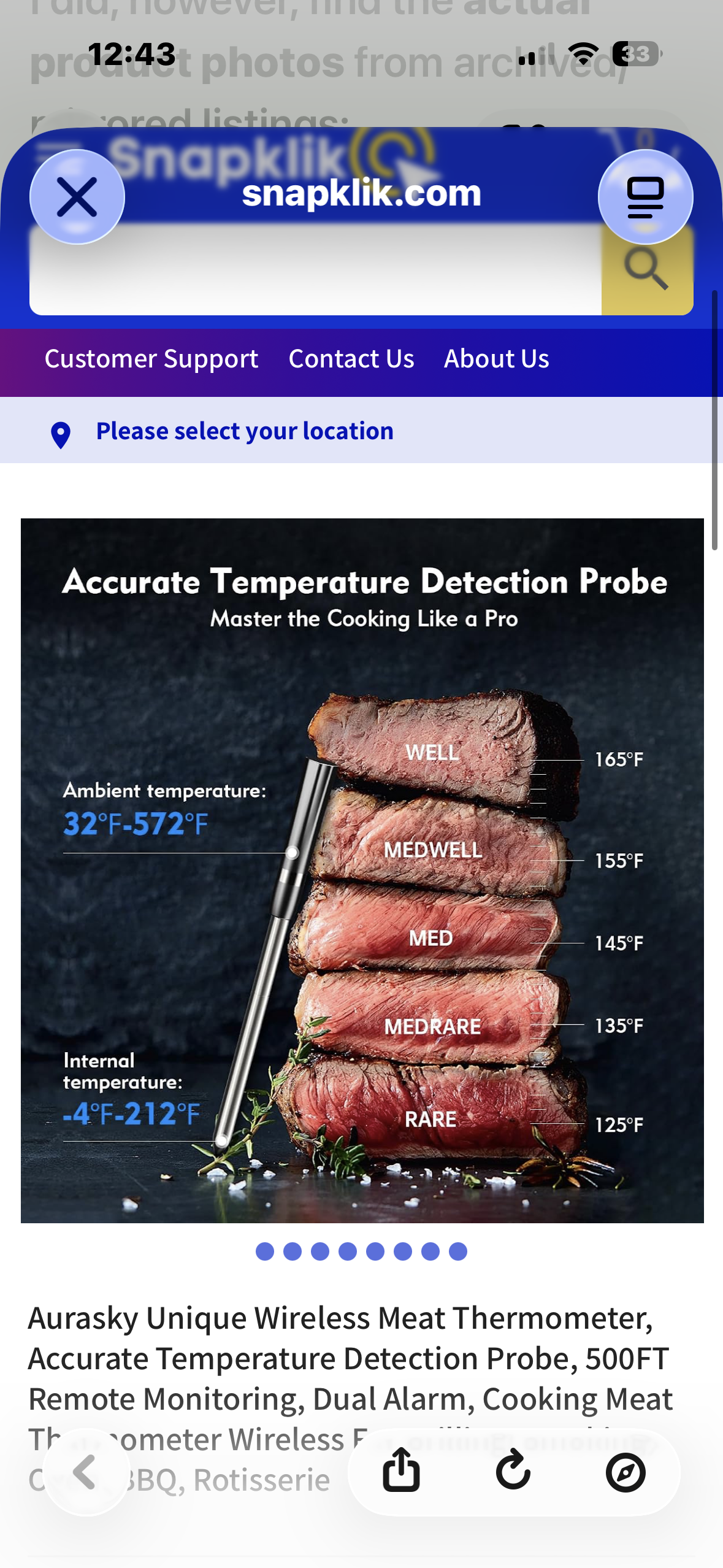 Aurasky Unique Wireless Meat Thermometer, Accurate Temperature Detection Probe, 500FT Remote Monitoring, Dual Alarm, Cooking Meat Thermometer Wireless for Grilling, Smoking, Oven, BBQ, Rotisserie