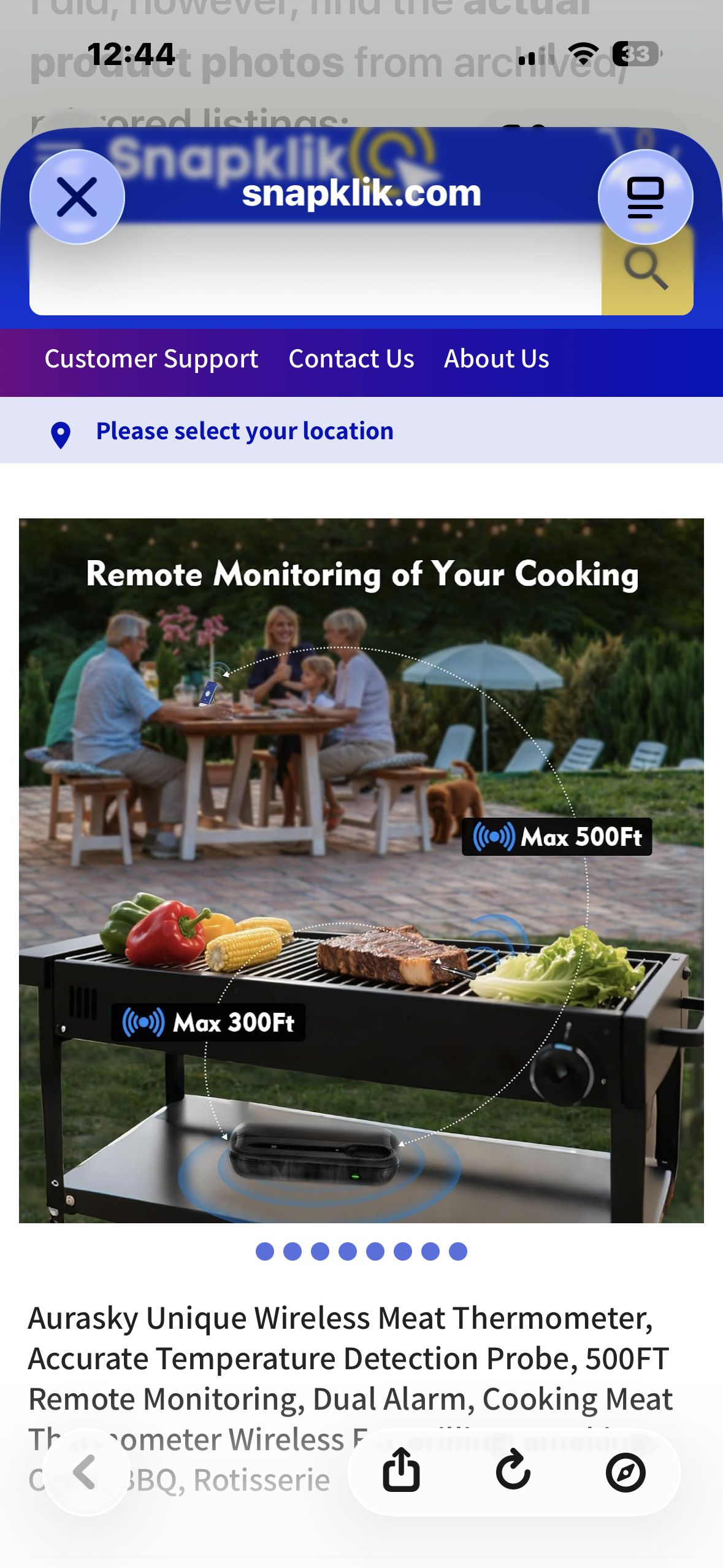 Aurasky Unique Wireless Meat Thermometer, Accurate Temperature Detection Probe, 500FT Remote Monitoring, Dual Alarm, Cooking Meat Thermometer Wireless for Grilling, Smoking, Oven, BBQ, Rotisserie