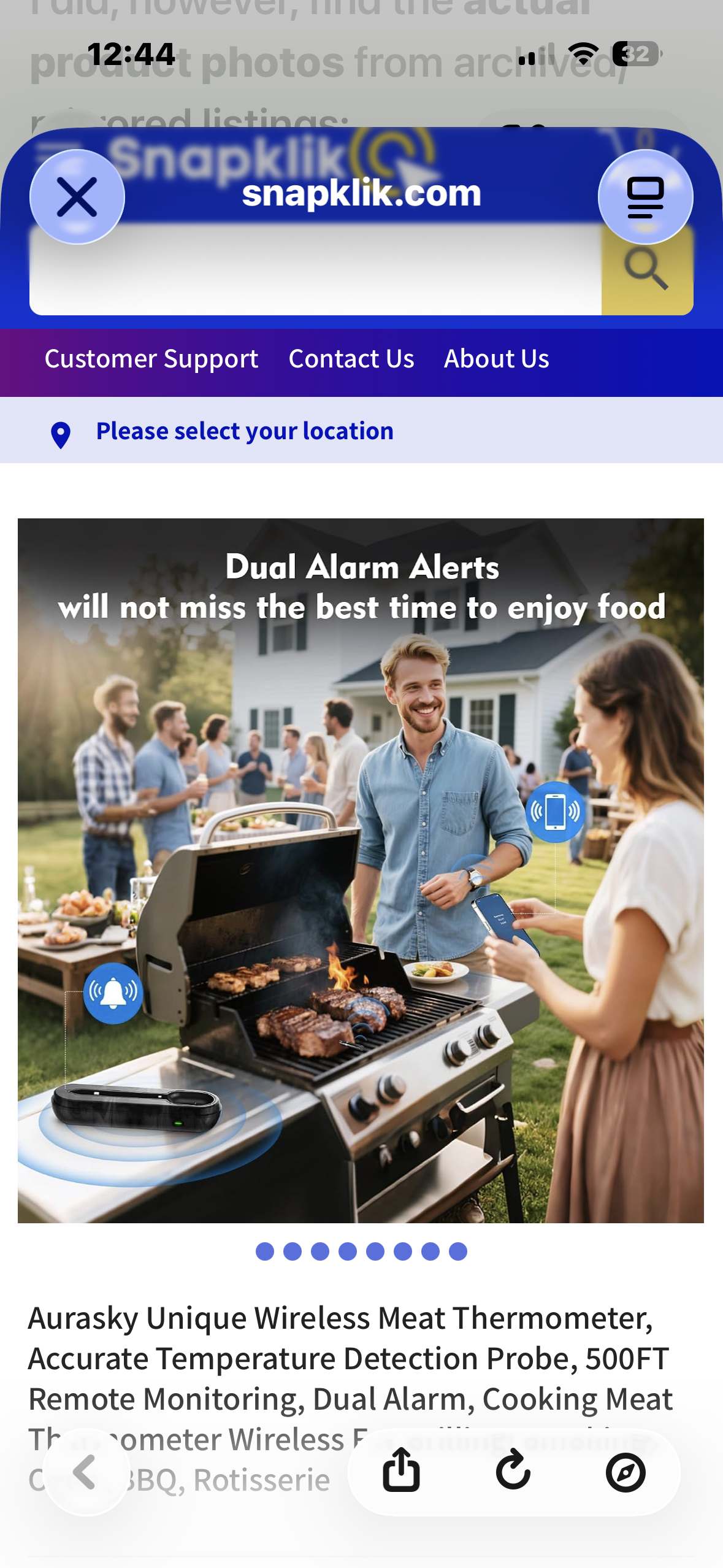 Aurasky Unique Wireless Meat Thermometer, Accurate Temperature Detection Probe, 500FT Remote Monitoring, Dual Alarm, Cooking Meat Thermometer Wireless for Grilling, Smoking, Oven, BBQ, Rotisserie