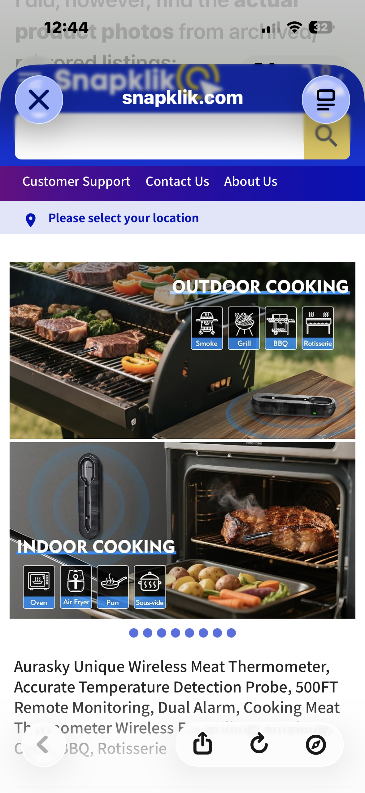 Aurasky Unique Wireless Meat Thermometer, Accurate Temperature Detection Probe, 500FT Remote Monitoring, Dual Alarm, Cooking Meat Thermometer Wireless for Grilling, Smoking, Oven, BBQ, Rotisserie