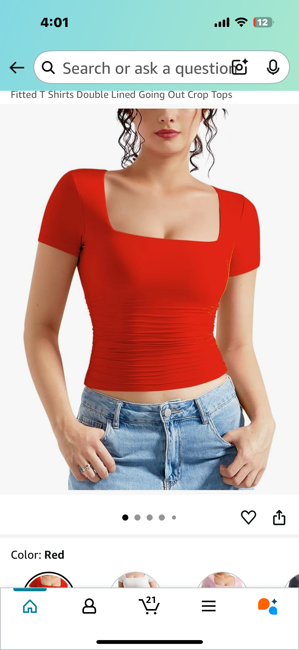 Women’s Square Neck Crop Top Short Sleeve T Shirt, 25% Spandex (Size XL)