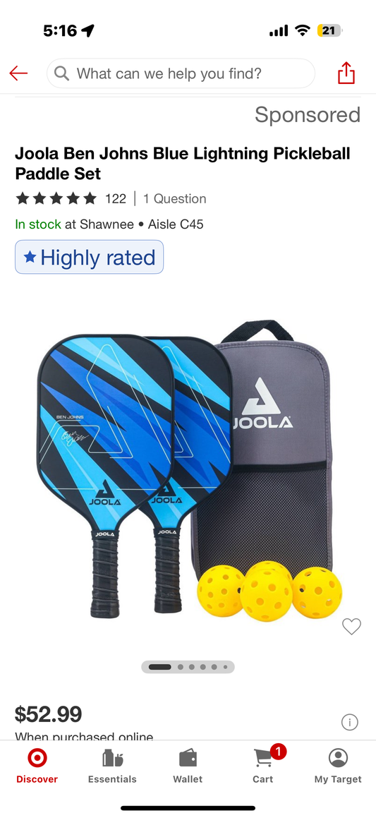 Joola Ben Johns Blue Lightning Pickleball Paddle Set