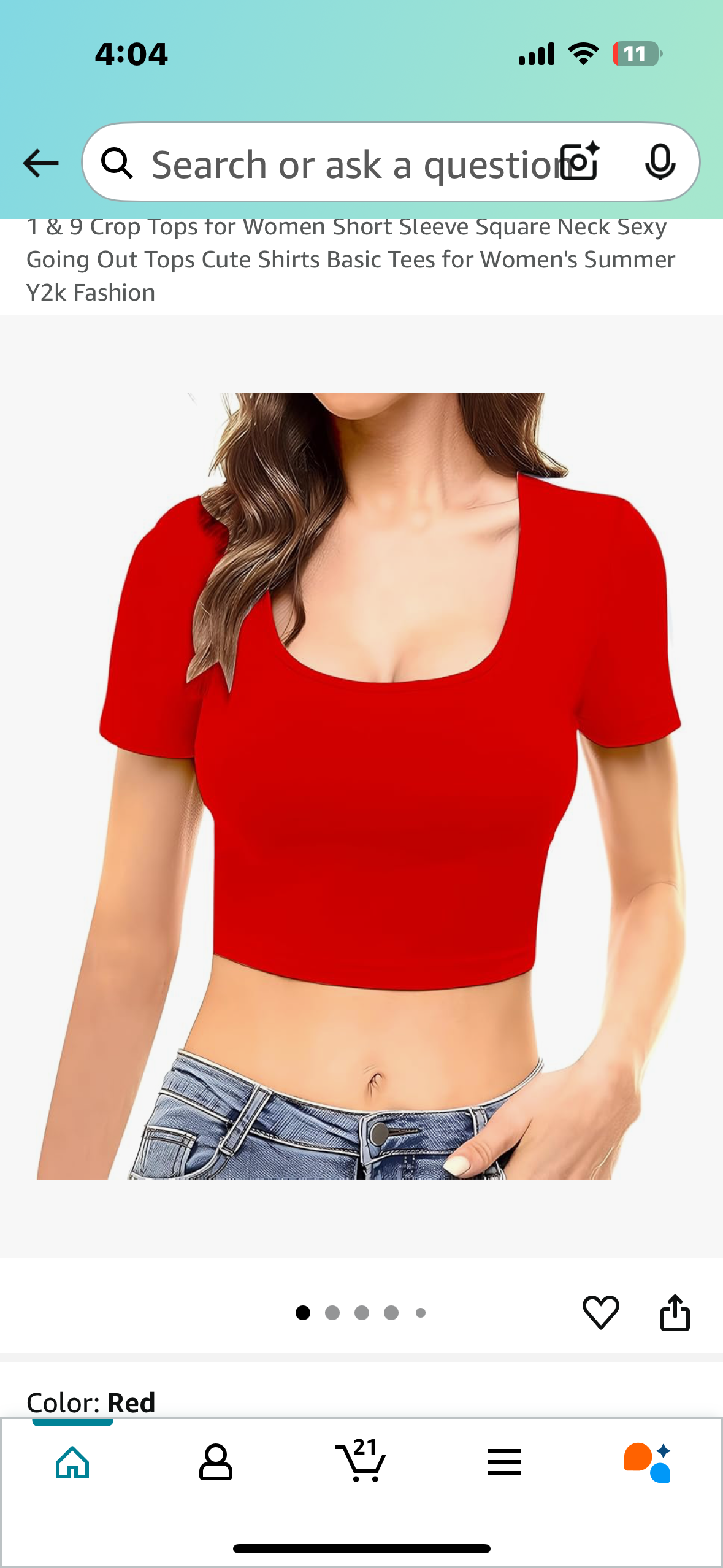 Women’s Square Neck Crop Top Short Sleeve T Shirt, 25% Spandex (Size XL)