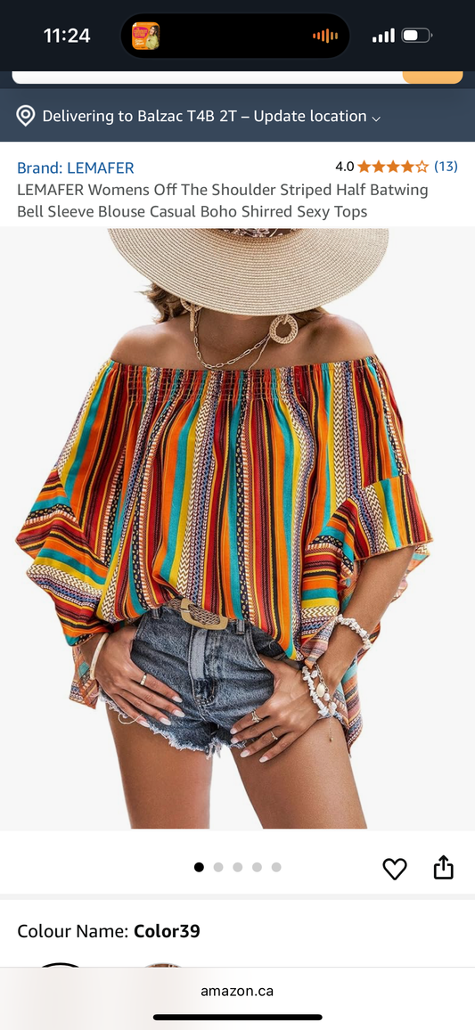 Women’s Striped Off The Shoulder Top (Size Large)