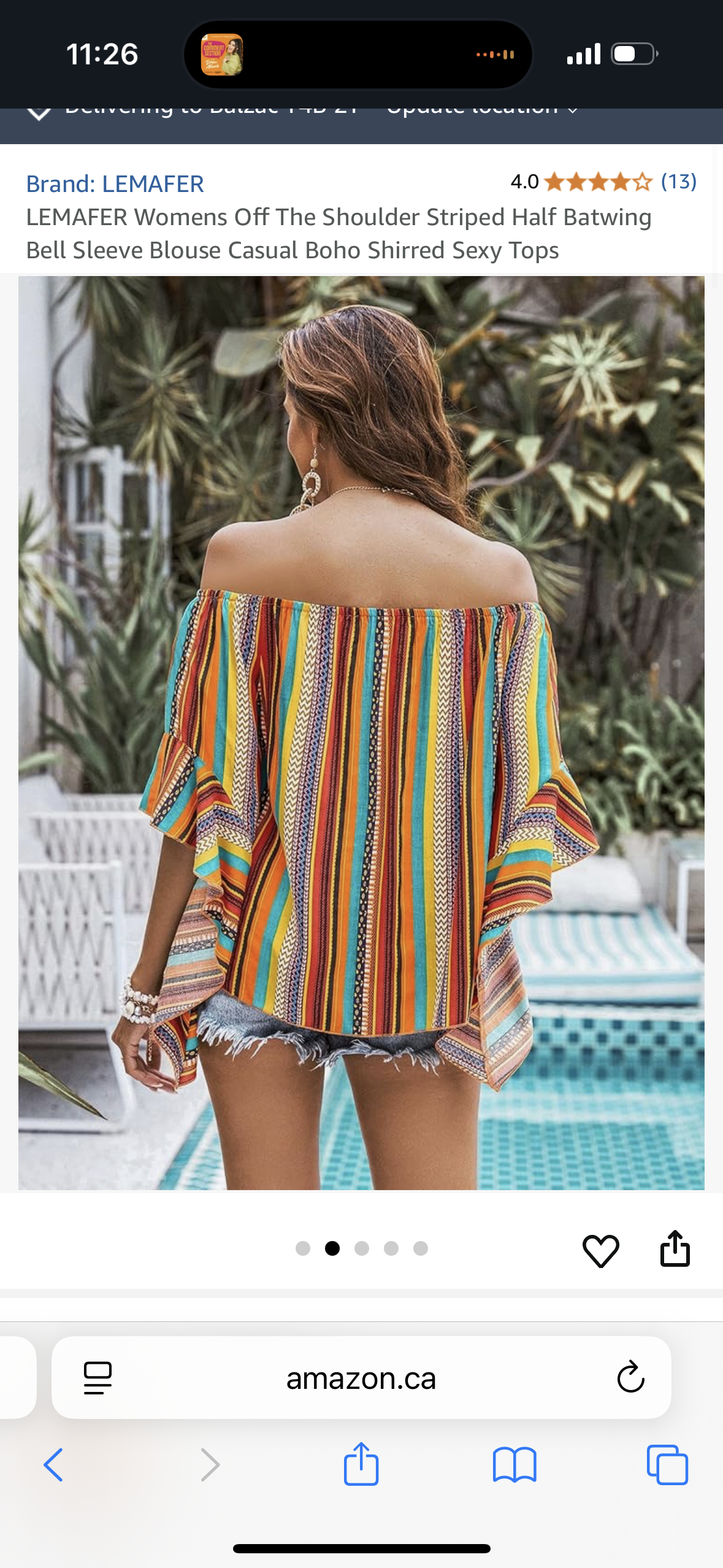 Women’s Striped Off The Shoulder Top (Size Large)