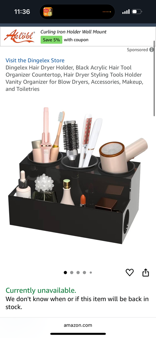 Dingelex Hair Dryer Holder, Black Acrylic Hair Tool Organizer Countertop, Hair Dryer Styling Tools Holder Vanity Organizer for Blow Dryers, Accessories, Makeup, and Toiletries