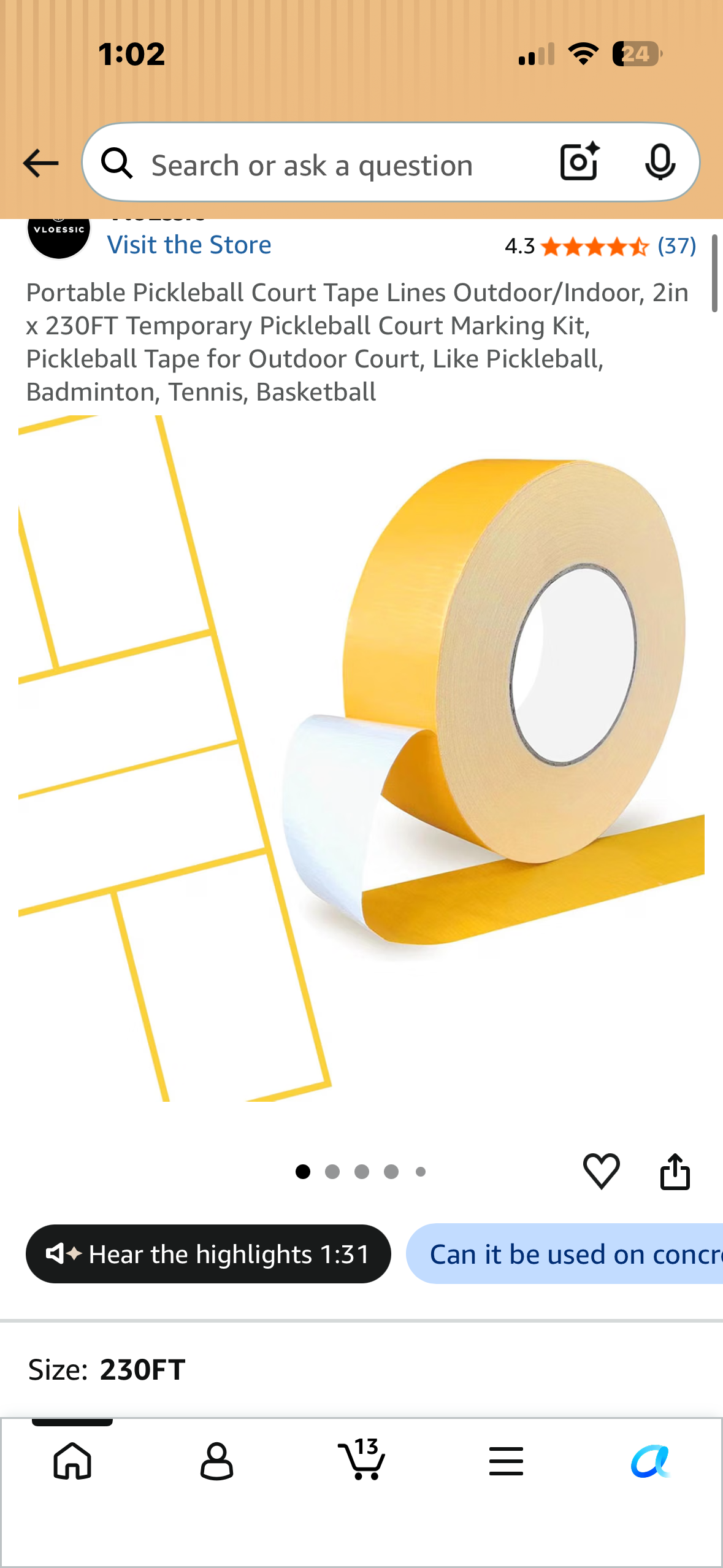 Portable Pickleball Court Tape Lines Outdoor/Indoor, 2in x 230FT Temporary Pickleball Court Marking Kit, Pickleball Tape for Outdoor Court, Like Pickleball, Badminton, Tennis, Basketball