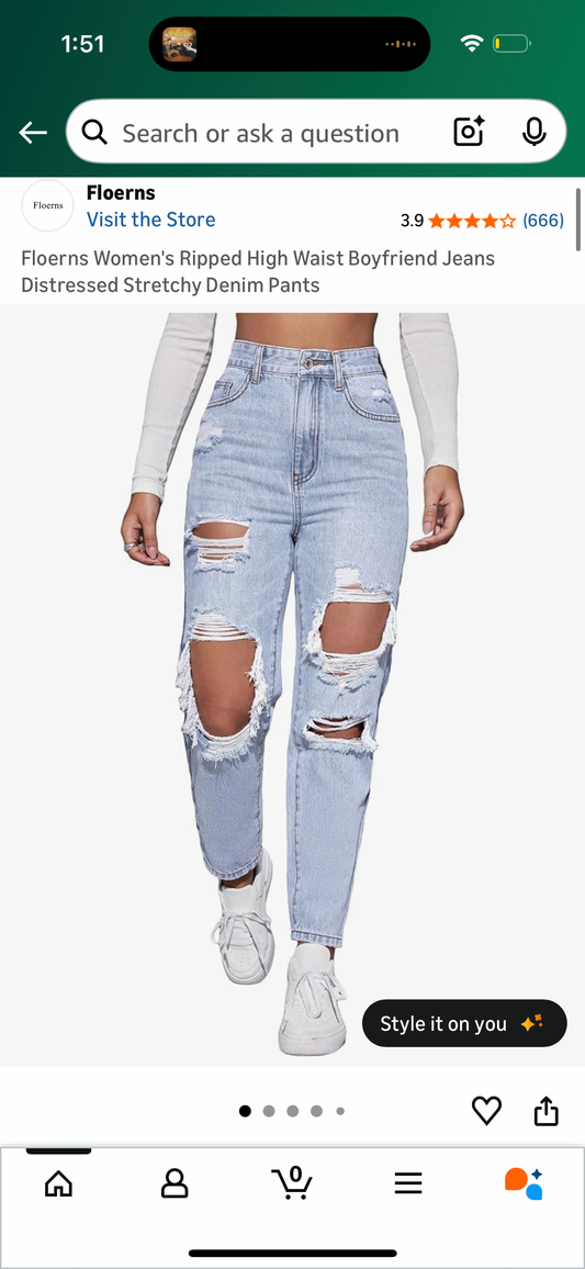 Floerns Women's Ripped High Waist Boyfriend Jeans Distressed Stretchy Denim Pants