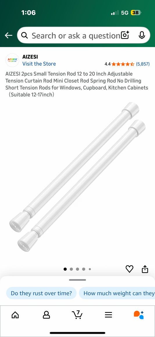 2pcs Small Tension Rod 12 to 20 Inch Adjustable Tension Curtain Rod Mini Closet Rod Spring Rod No Drilling Short Tension Rods for Windows, Cupboard, Kitchen Cabinets（Suitable 12-17inch