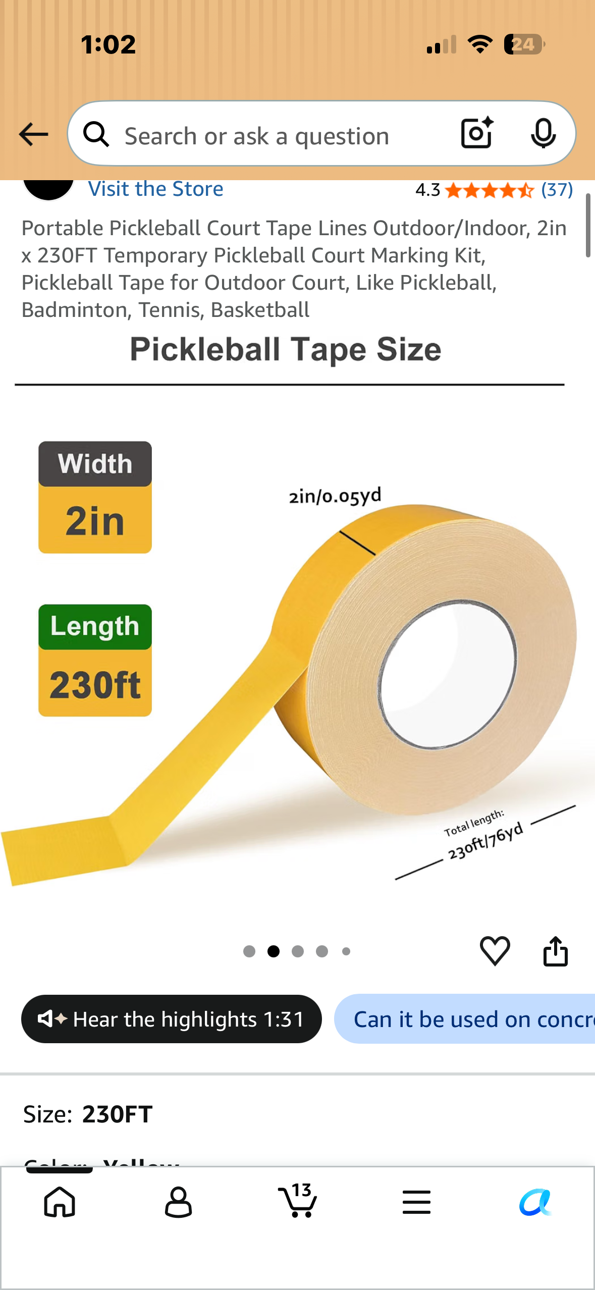 Portable Pickleball Court Tape Lines Outdoor/Indoor, 2in x 230FT Temporary Pickleball Court Marking Kit, Pickleball Tape for Outdoor Court, Like Pickleball, Badminton, Tennis, Basketball