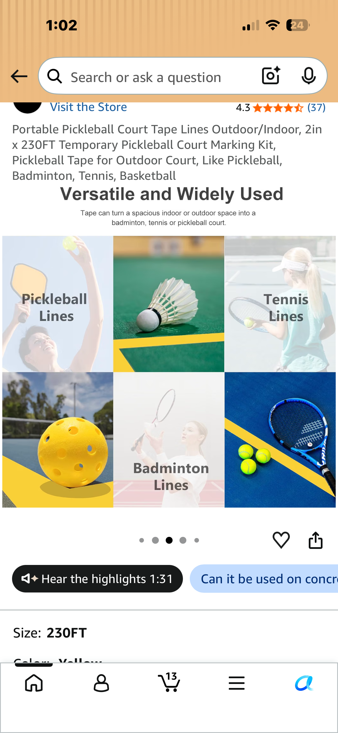 Portable Pickleball Court Tape Lines Outdoor/Indoor, 2in x 230FT Temporary Pickleball Court Marking Kit, Pickleball Tape for Outdoor Court, Like Pickleball, Badminton, Tennis, Basketball