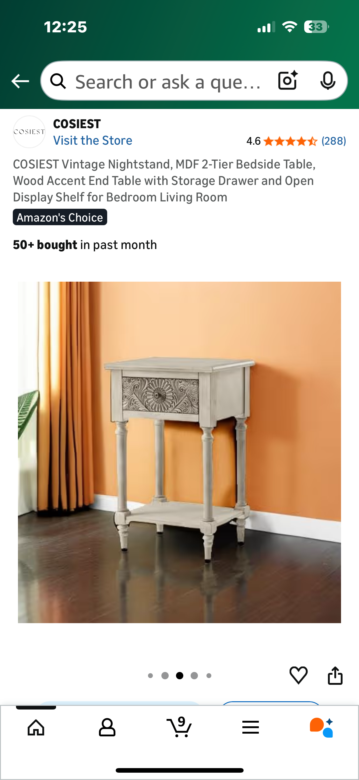 COSIEST Vintage Nightstand, 2-Tier Bedside Table, Wood Accent End Table with Storage Drawer and Open Display Shelf for Bedroom Living Room (L1084)