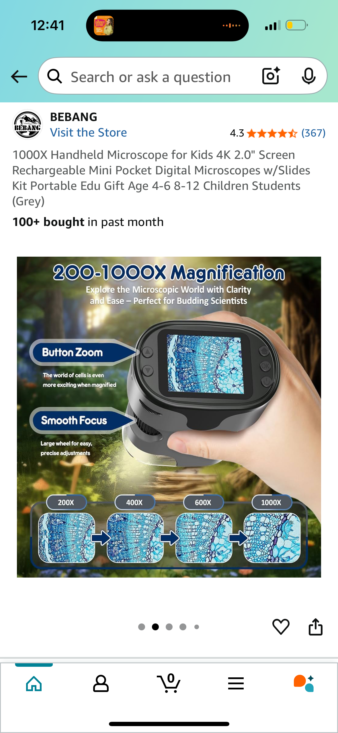 1000X Handheld Microscope for Kids 4K 2.0" Screen Rechargeable Mini Pocket Digital Microscopes w/Slides Kit Portable Edu Gift Age 4-6 8-12 Children Students (Grey)