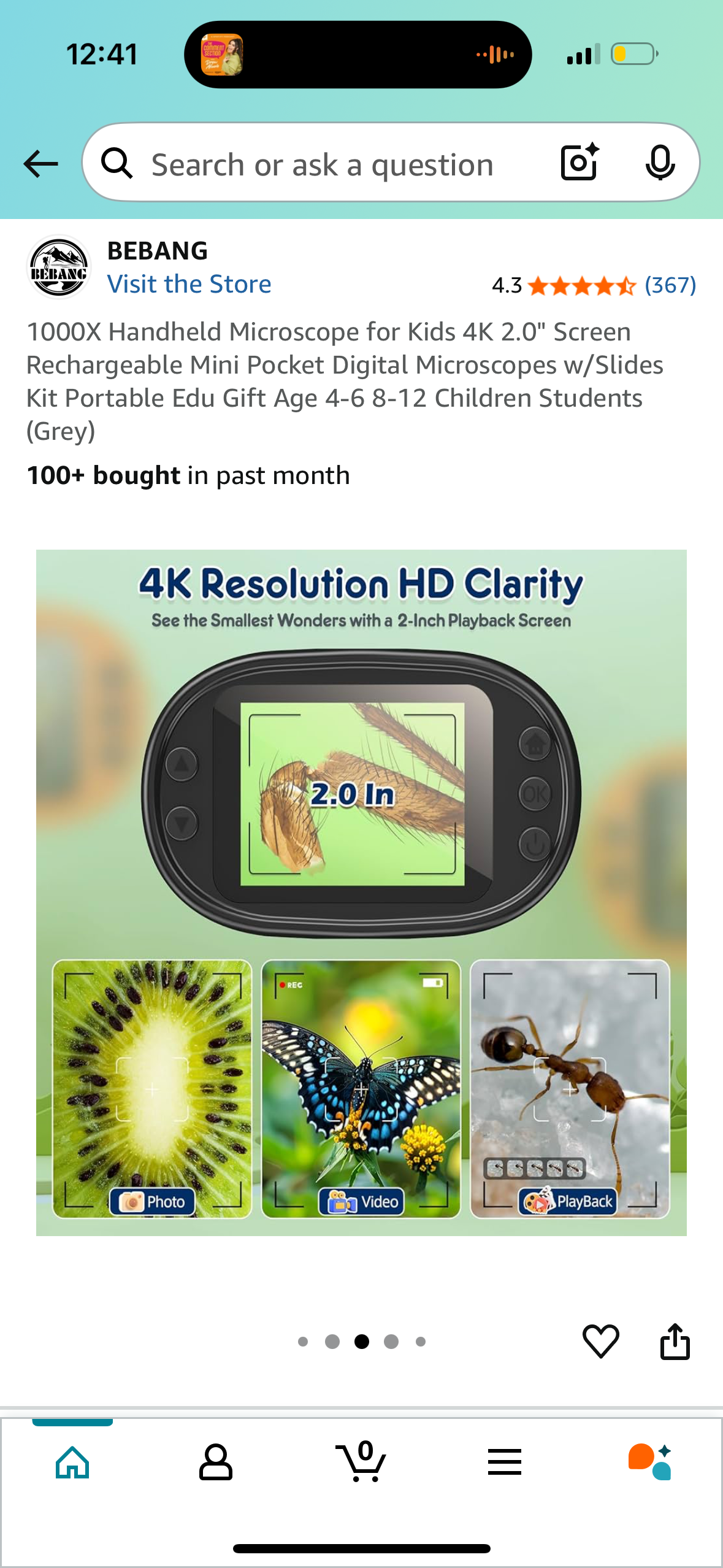 1000X Handheld Microscope for Kids 4K 2.0" Screen Rechargeable Mini Pocket Digital Microscopes w/Slides Kit Portable Edu Gift Age 4-6 8-12 Children Students (Grey)