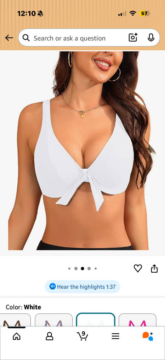 Women Underwire Bikini Top Only - Knot Front Bathing Suit Top Swim Bra Push Up Swimsuits Top (Size Large)